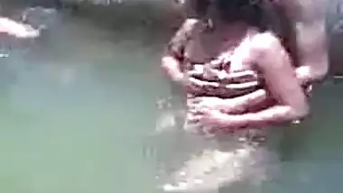 Indian girl in river with theri bfs 