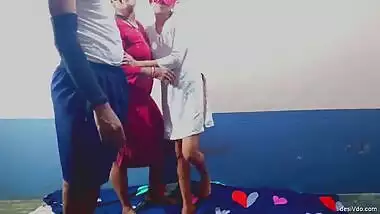 Aunty adjust cock of her son in law to perfectly penetrate in her daughter’s vagina