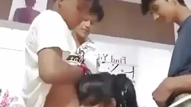 Shemale sucks three young boys’ dick in Indian gay porn